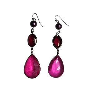 Elegant Magenta and Red Drop Earrings 3" Drop Festive Stylish